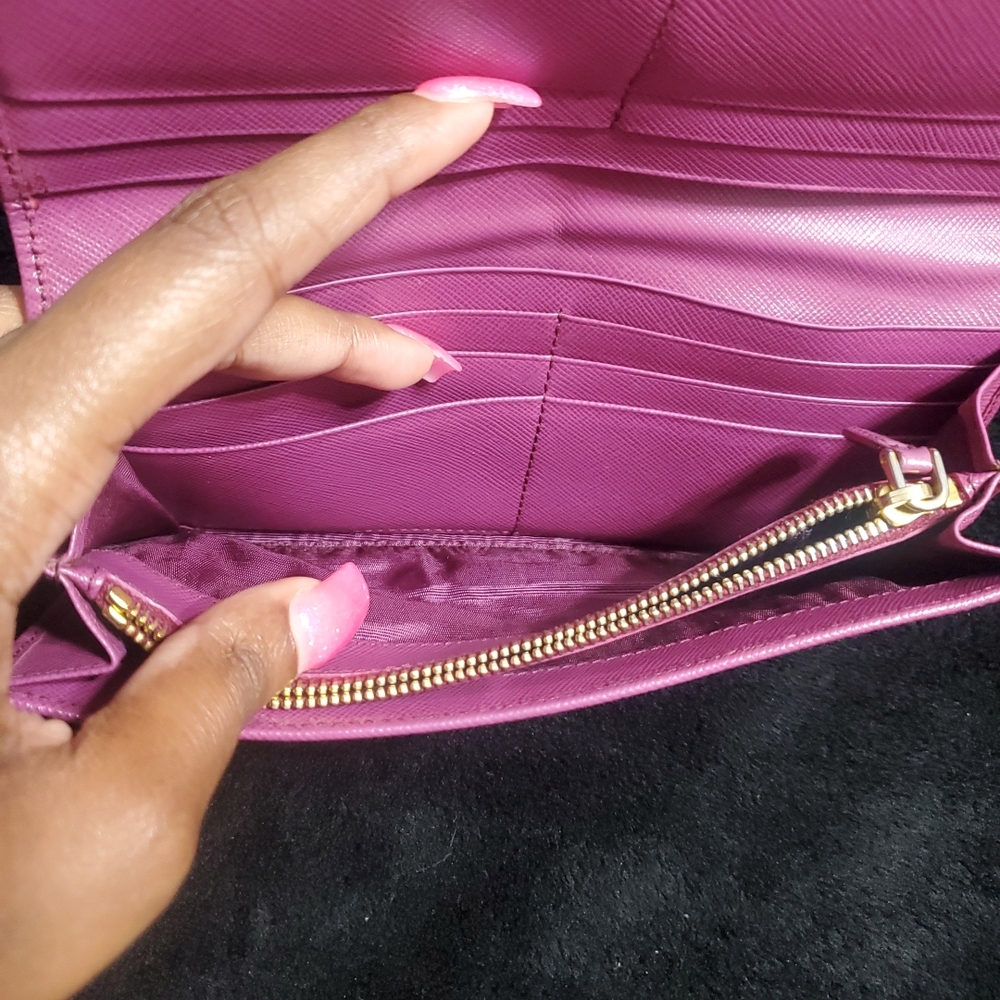 $SOLD$ Prada Pink Nylon and Leather Continental Wallet - Picture 7 of 12
